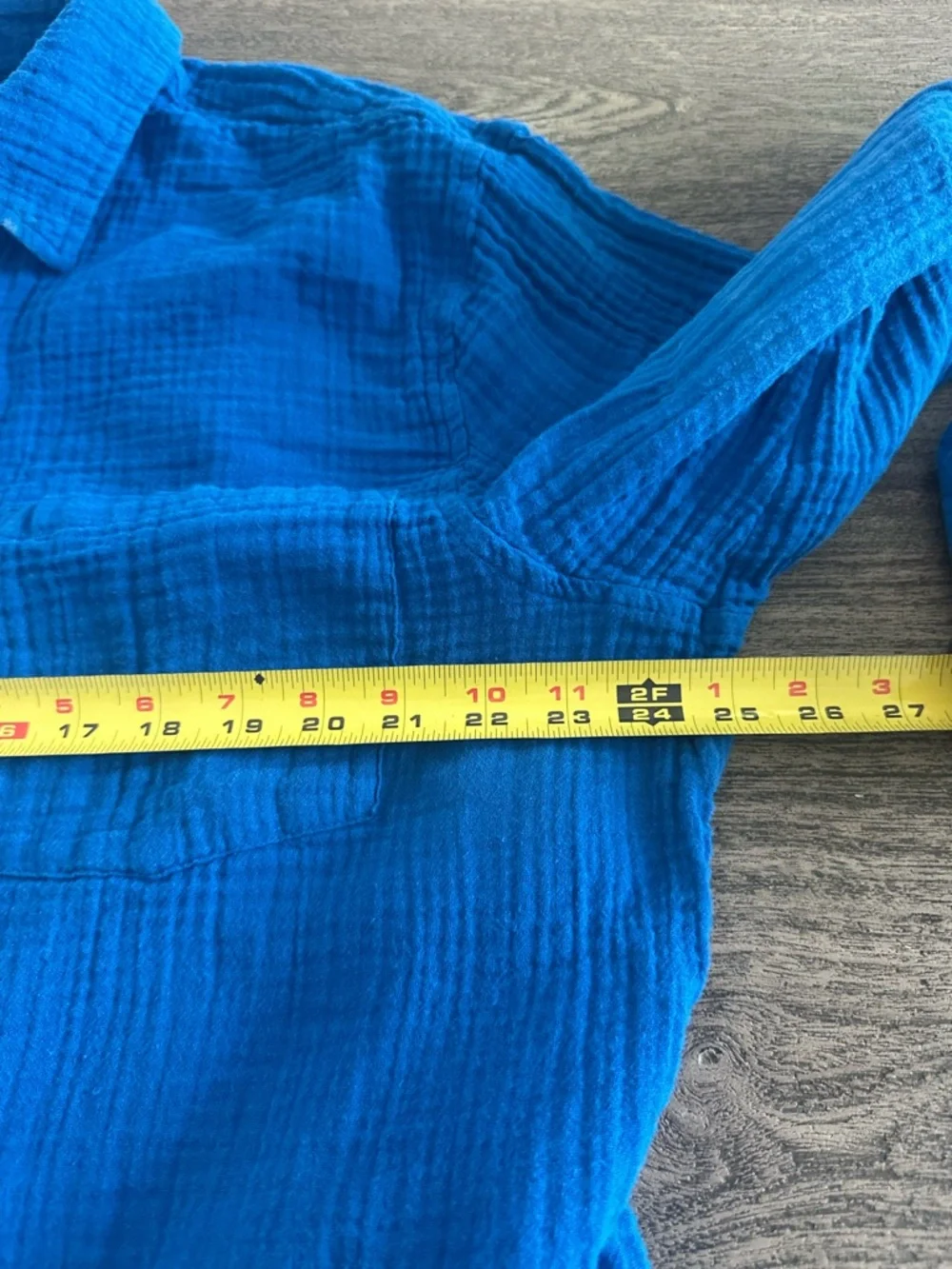 Women's Relaxed Blue Button-Down Cotton Gauze Shirt - Picture 8 of 10